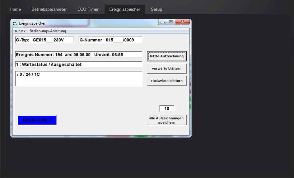 white safe® Software Ereignisspeicher